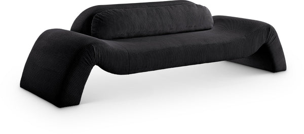 Meridian Furniture Austin Curved Corduroy Sofa Plush Ribbed Fabric Three Seat Living Room Centerpiece 44009Black-S