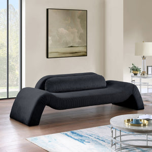 Meridian Furniture Austin Curved Corduroy Sofa Plush Ribbed Fabric Three Seat Living Room Centerpiece 44009Black-S