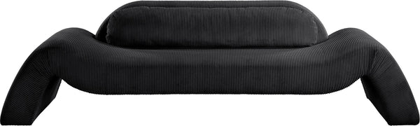 Meridian Furniture Austin Curved Corduroy Sofa Plush Ribbed Fabric Three Seat Living Room Centerpiece 44009Black-S