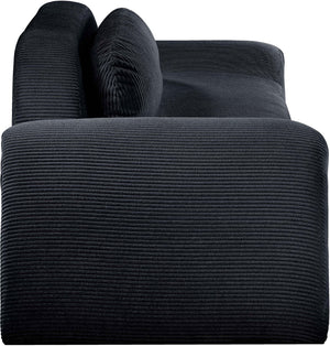 Meridian Furniture Austin Curved Corduroy Sofa Plush Ribbed Fabric Three Seat Living Room Centerpiece 44009Black-S