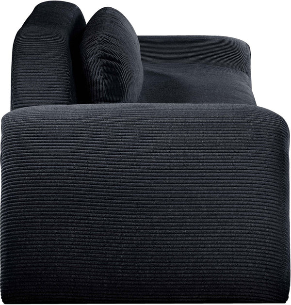 Meridian Furniture Austin Curved Corduroy Sofa Plush Ribbed Fabric Three Seat Living Room Centerpiece 44009Black-S
