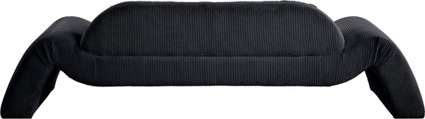 Meridian Furniture Austin Curved Corduroy Sofa Plush Ribbed Fabric Three Seat Living Room Centerpiece 44009Black-S