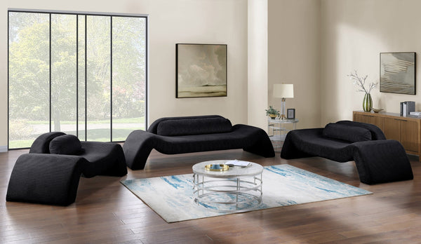 Meridian Furniture Austin Curved Corduroy Sofa Plush Ribbed Fabric Three Seat Living Room Centerpiece 44009Black-S