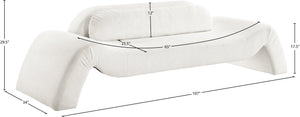 Meridian Furniture Austin Curved Corduroy Sofa Cream Microsuede Three Seat Contemporary Living Room 44009Cream-S