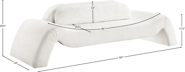 Meridian Furniture Austin Curved Corduroy Sofa Cream Microsuede Three Seat Contemporary Living Room 44009Cream-S