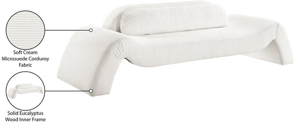 Meridian Furniture Austin Curved Corduroy Sofa Cream Microsuede Three Seat Contemporary Living Room 44009Cream-S