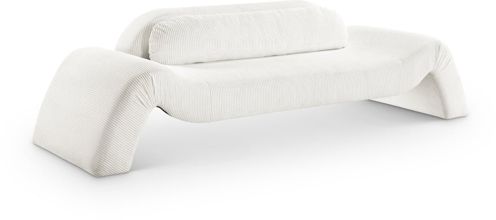 Meridian Furniture Austin Curved Corduroy Sofa Cream Microsuede Three Seat Contemporary Living Room 44009Cream-S
