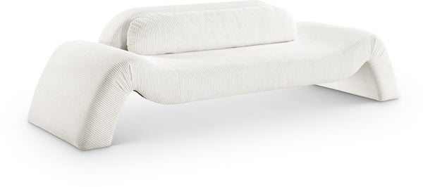 Meridian Furniture Austin Curved Corduroy Sofa Cream Microsuede Three Seat Contemporary Living Room 44009Cream-S