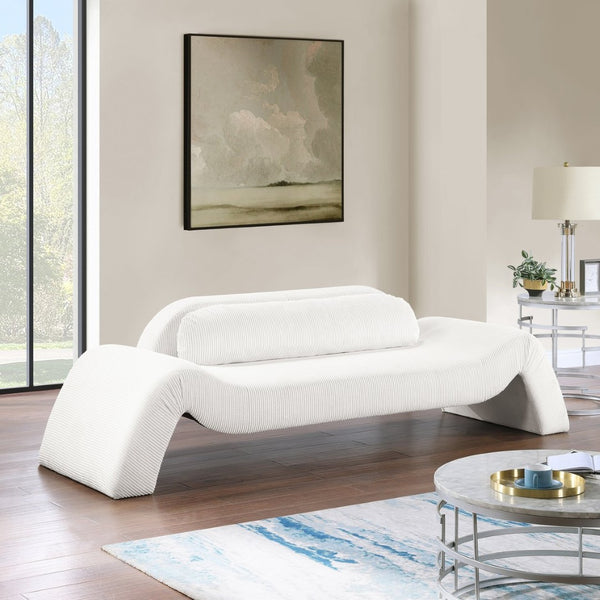 Meridian Furniture Austin Curved Corduroy Sofa Cream Microsuede Three Seat Contemporary Living Room 44009Cream-S