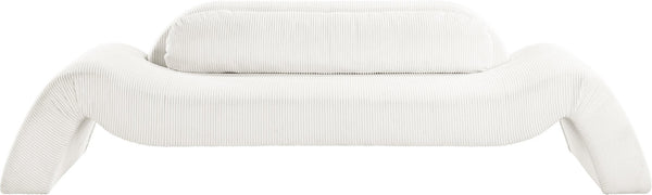 Meridian Furniture Austin Curved Corduroy Sofa Cream Microsuede Three Seat Contemporary Living Room 44009Cream-S