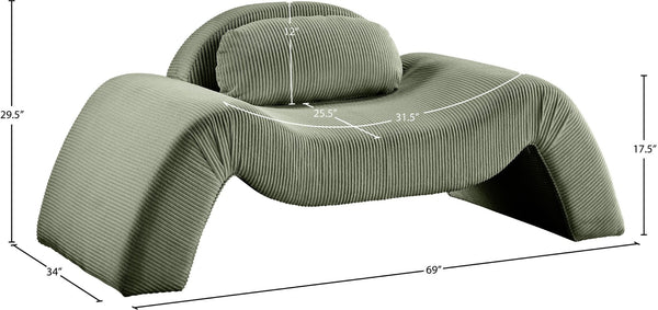Meridian Furniture Austin Sculptural Curved Accent Chair with Plush Upholstered Seat for Modern Living Rooms Green Corduroy 44009Green-C