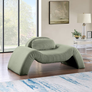 Meridian Furniture Austin Sculptural Curved Accent Chair with Plush Upholstered Seat for Modern Living Rooms Green Corduroy 44009Green-C