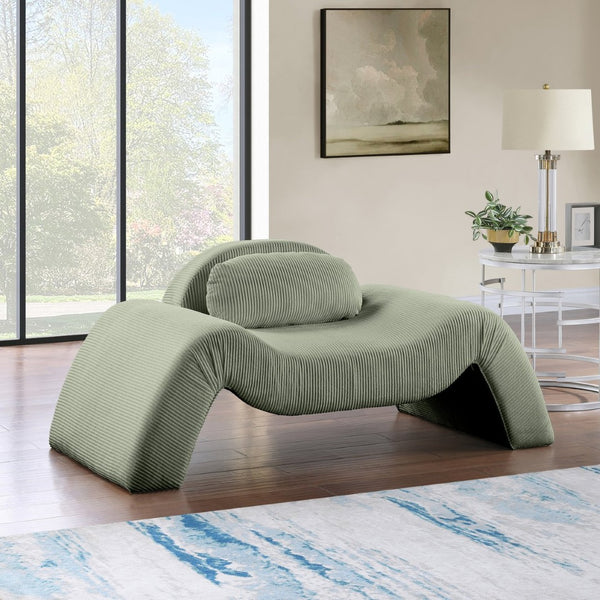 Meridian Furniture Austin Sculptural Curved Accent Chair with Plush Upholstered Seat for Modern Living Rooms Green Corduroy 44009Green-C