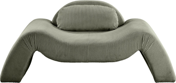 Meridian Furniture Austin Sculptural Curved Accent Chair with Plush Upholstered Seat for Modern Living Rooms Green Corduroy 44009Green-C