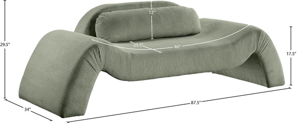 Meridian Furniture Austin Curved Corduroy Sofa Rich Green Upholstery for Modern Living Rooms 44009Green-L