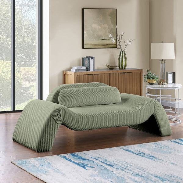 Meridian Furniture Austin Curved Corduroy Sofa Rich Green Upholstery for Modern Living Rooms 44009Green-L