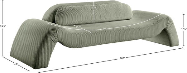 Meridian Furniture Austin Curved Corduroy Sofa Soft Green Microsuede Living Room Contemporary Seat 44009Green-S