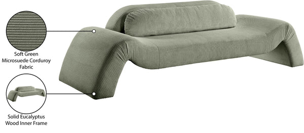 Meridian Furniture Austin Curved Corduroy Sofa Soft Green Microsuede Living Room Contemporary Seat 44009Green-S
