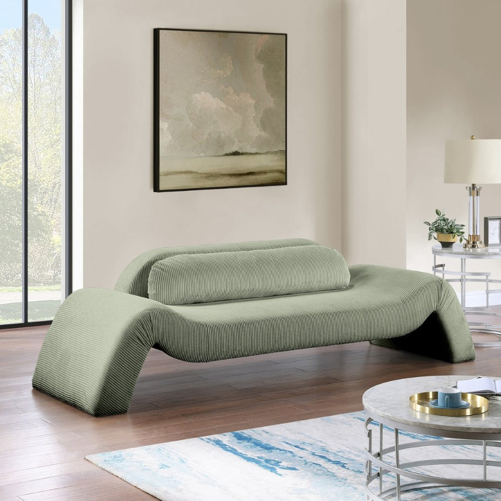 Meridian Furniture Austin Curved Corduroy Sofa Soft Green Microsuede Living Room Contemporary Seat 44009Green-S