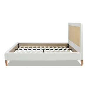 English Elm Haley Upholstered Cane-Back Platform Bed, King, Antique White Polyester