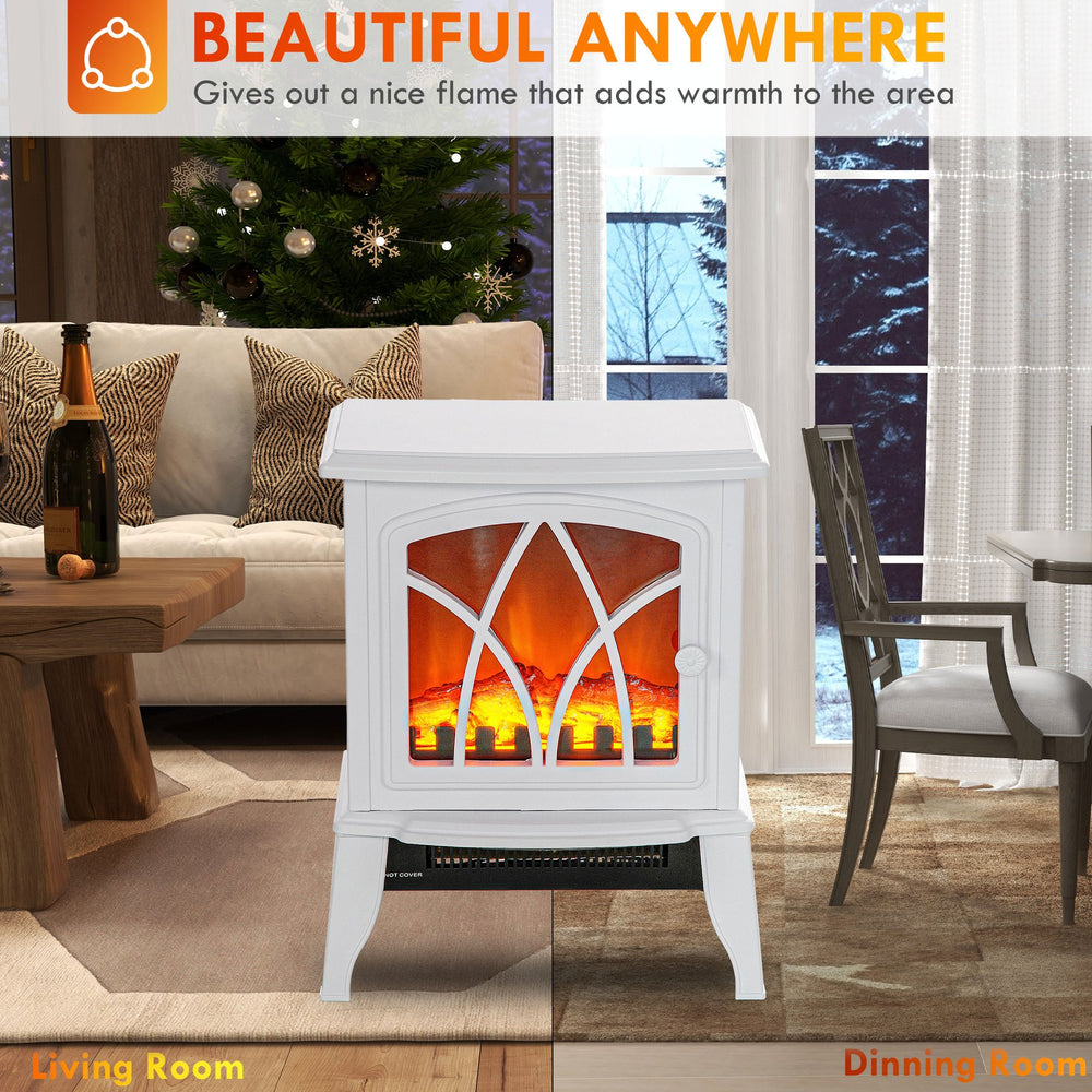 English Elm Homcom Electric Fireplace Stove - 18" Portable Heater With Realistic Flames, Overheat Safety, White W2225P249837