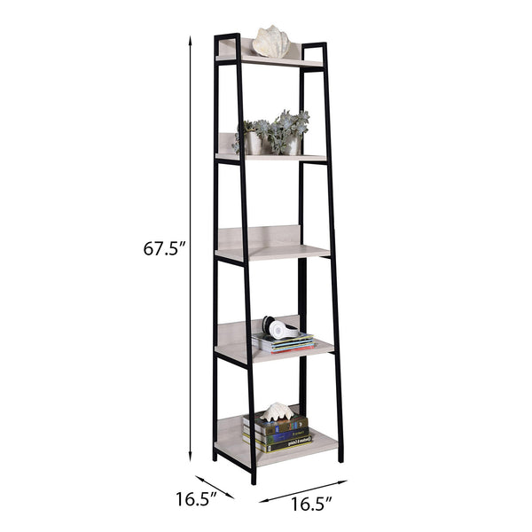 English Elm Natural 5-Tier Ladder Bookshelf in Natural and Black Finish — Industrial Open Shelves, Sturdy Metal Frame for Stylish Storage and Display B062P189124