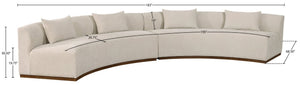 Meridian Furniture Avanti Curved Chenille Modular Sectional Sofa with Walnut Base for Modern Living Rooms Beige 2pc 44016Beige-S-2PC