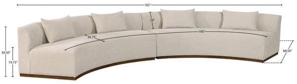 Meridian Furniture Avanti Curved Chenille Modular Sectional Sofa with Walnut Base for Modern Living Rooms Beige 2pc 44016Beige-S-2PC