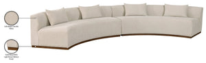 Meridian Furniture Avanti Curved Chenille Modular Sectional Sofa with Walnut Base for Modern Living Rooms Beige 2pc 44016Beige-S-2PC