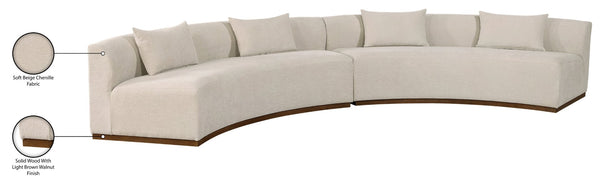 Meridian Furniture Avanti Curved Chenille Modular Sectional Sofa with Walnut Base for Modern Living Rooms Beige 2pc 44016Beige-S-2PC