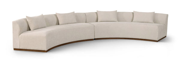 Meridian Furniture Avanti Curved Chenille Modular Sectional Sofa with Walnut Base for Modern Living Rooms Beige 2pc 44016Beige-S-2PC