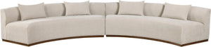 Meridian Furniture Avanti Curved Chenille Modular Sectional Sofa with Walnut Base for Modern Living Rooms Beige 2pc 44016Beige-S-2PC
