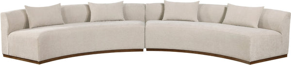 Meridian Furniture Avanti Curved Chenille Modular Sectional Sofa with Walnut Base for Modern Living Rooms Beige 2pc 44016Beige-S-2PC