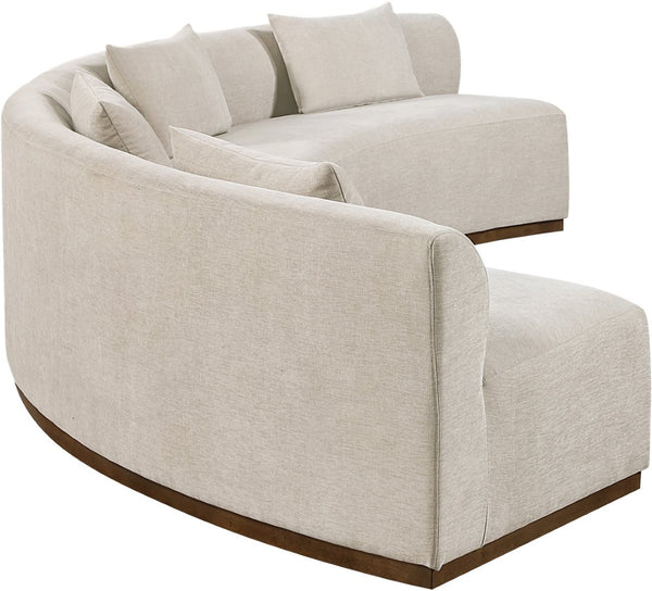 Meridian Furniture Avanti Curved Chenille Modular Sectional Sofa with Walnut Base for Modern Living Rooms Beige 2pc 44016Beige-S-2PC