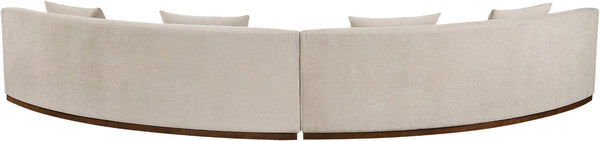 Meridian Furniture Avanti Curved Chenille Modular Sectional Sofa with Walnut Base for Modern Living Rooms Beige 2pc 44016Beige-S-2PC