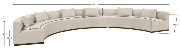 Meridian Furniture Avanti Curved Chenille Modular Sectional Sofa with Walnut Base for Modern Living Rooms Beige 3pc 44016Beige-S-3PC