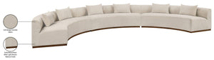 Meridian Furniture Avanti Curved Chenille Modular Sectional Sofa with Walnut Base for Modern Living Rooms Beige 3pc 44016Beige-S-3PC