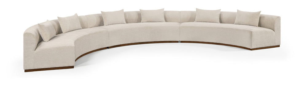 Meridian Furniture Avanti Curved Chenille Modular Sectional Sofa with Walnut Base for Modern Living Rooms Beige 3pc 44016Beige-S-3PC