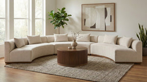 Meridian Furniture Avanti Curved Chenille Modular Sectional Sofa with Walnut Base for Modern Living Rooms Beige 3pc 44016Beige-S-3PC