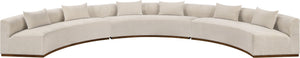 Meridian Furniture Avanti Curved Chenille Modular Sectional Sofa with Walnut Base for Modern Living Rooms Beige 3pc 44016Beige-S-3PC