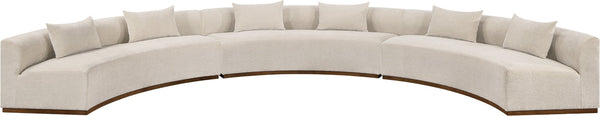 Meridian Furniture Avanti Curved Chenille Modular Sectional Sofa with Walnut Base for Modern Living Rooms Beige 3pc 44016Beige-S-3PC