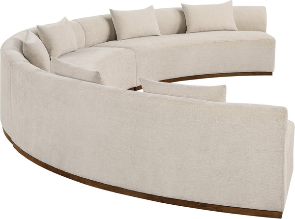 Meridian Furniture Avanti Curved Chenille Modular Sectional Sofa with Walnut Base for Modern Living Rooms Beige 3pc 44016Beige-S-3PC