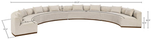 Meridian Furniture Avanti Curved Chenille Modular Sectional Sofa with Walnut Base for Modern Living Rooms Beige 4pc 44016Beige-S-4PC