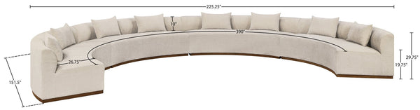 Meridian Furniture Avanti Curved Chenille Modular Sectional Sofa with Walnut Base for Modern Living Rooms Beige 4pc 44016Beige-S-4PC