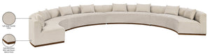 Meridian Furniture Avanti Curved Chenille Modular Sectional Sofa with Walnut Base for Modern Living Rooms Beige 4pc 44016Beige-S-4PC