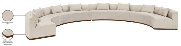 Meridian Furniture Avanti Curved Chenille Modular Sectional Sofa with Walnut Base for Modern Living Rooms Beige 4pc 44016Beige-S-4PC