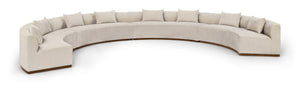 Meridian Furniture Avanti Curved Chenille Modular Sectional Sofa with Walnut Base for Modern Living Rooms Beige 4pc 44016Beige-S-4PC