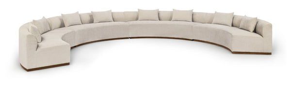 Meridian Furniture Avanti Curved Chenille Modular Sectional Sofa with Walnut Base for Modern Living Rooms Beige 4pc 44016Beige-S-4PC