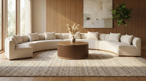 Meridian Furniture Avanti Curved Chenille Modular Sectional Sofa with Walnut Base for Modern Living Rooms Beige 4pc 44016Beige-S-4PC