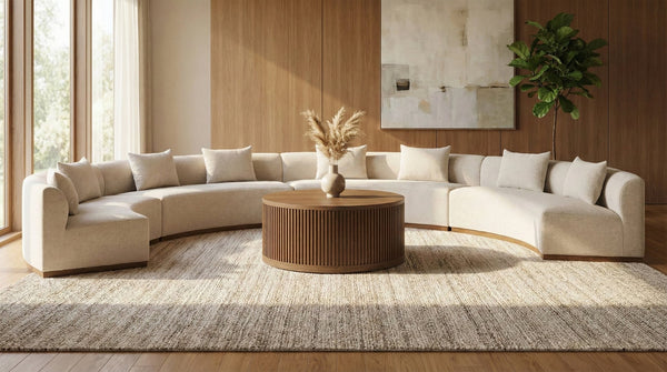 Meridian Furniture Avanti Curved Chenille Modular Sectional Sofa with Walnut Base for Modern Living Rooms Beige 4pc 44016Beige-S-4PC